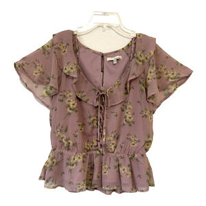 Coquette Peplum Blouse Floral Ruffle Victorian Renaissance Cottagecore Large‎